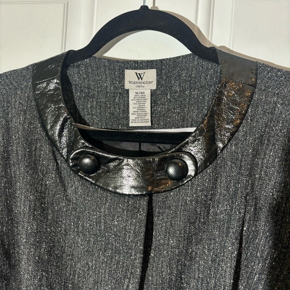 NWT Worthington Grey Tweed Cropped Jacket w/Patent Leather Trim, Size XL - Picture 2 of 10